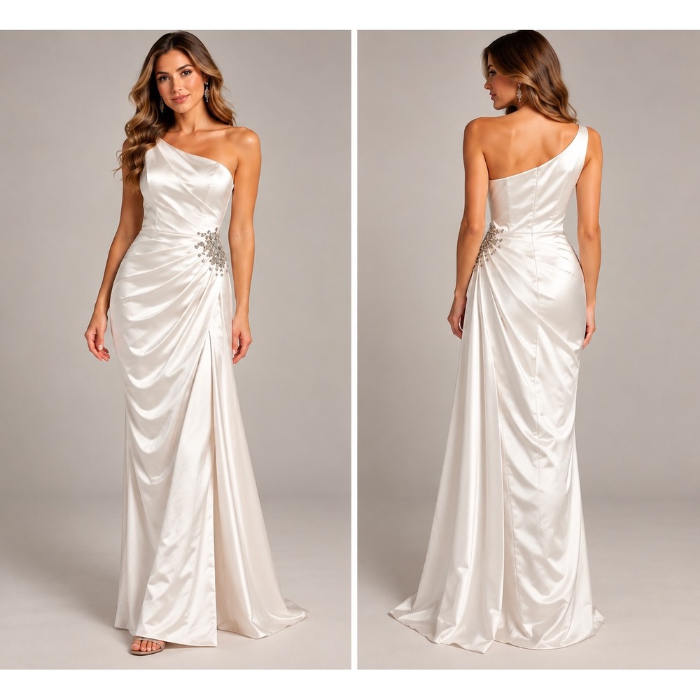 NWT Sherri Hill Ivory Satin Dress 4 Rhinestone Beaded Bridal Wedding Formal Gown